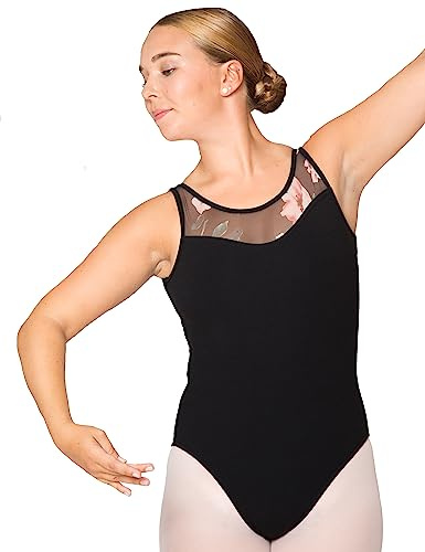tanzmuster Ballett Trikot Damen ärmellos - Selma - Baumwolle - BH-Pad-Einschub - Netzeinsätze - schwarz 36 - schwarzer Tanz Body - Ballettkleidung für Erwachsene