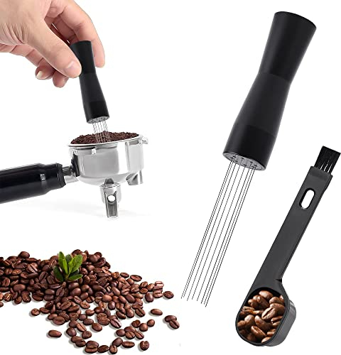 KARBAG Espresso Coffee Stirrer, WDT Tool No Sharp 8 Needles Coffee Stirring Tamper Food Grade Stainless Steel Espresso Distribution Tool Hand Stirrer Tool with 2 in 1 Coffee Spoon for Barista