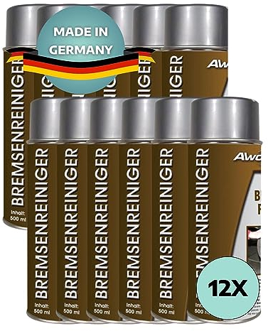 AWOTEX 12 x Bremsenreiniger Spray 500 ml I Auto-Reiniger Spray für Bremsen & Co. I Bremsen-Reiniger für Trommel- & Scheibenbremsen I sehr Gute Reinigungswirkung & Lange Haltbarkeit