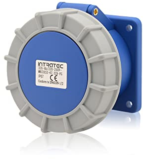 Intratec prise encastrable droite CEE 32A 230V IP67 3 pôles 6h bleu/gris, IEC60309, usage industriel, étanche