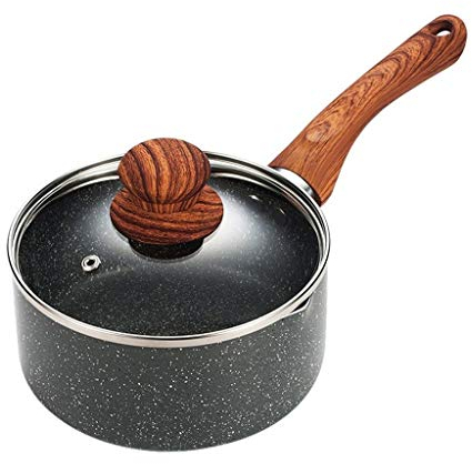 Casseruola Casseruola Per Latte Rivestimento Antiaderente Con Coperchio Manico In Bachelite A Grana Di Legno Vintage Adatto A Tutti I Fornelli Inclusa Pentola A Induzione (Color : 18 cm) (14 Cm )