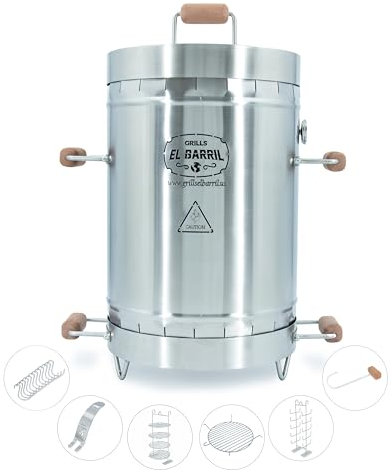 EL BARRIL 13.6 kg Grill & Smoker Barrel, Edelstahl Holzkohle Smoker Grill - Tragbare Outdoor Smoker mit Grillzubehör