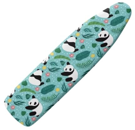 Jeiento Cute Panda Ironing Board Cover 15x54 Hook and Loop Fasteners Palm Leaf Heat Reflective Ironing Pad Cover Washable Protective Replacement Covers for Ironing Board