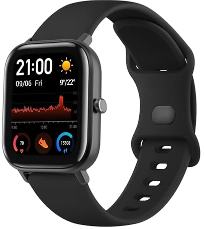 Amzpas Armband für Amazfit Bip/lite/Bip 3/Bip 3 Pro/Bip U Pro,20mm Neues Silikon Sport Ersatzarmbänder für Amazfit GTS/GTS 2/GTS 2 Mini/GTS 3/GTS 4/GTS 4 Mini/GTR Mini Damen Herren(Schwarz)
