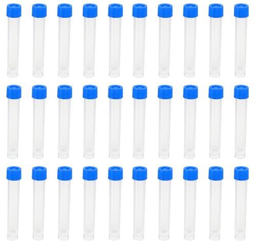 PATIKIL 10ml Plástico Ensayo Tubos, 30 Paquete Congelado Ensayo Tubo Graduado Vial Contenedor Almacenamiento Tornillo Tapa para Laboratorio Ciencia, Claro Azul
