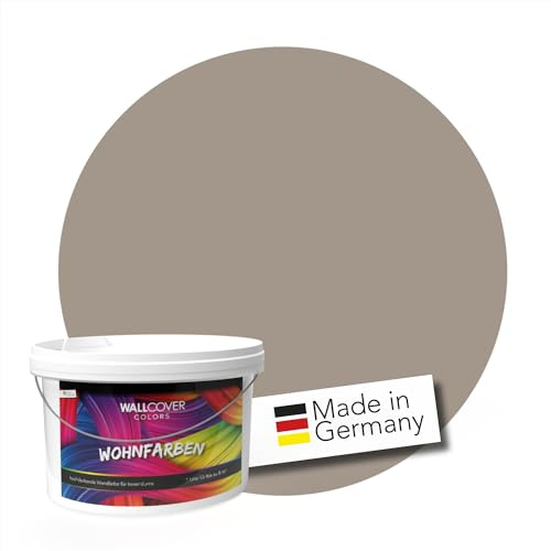 WALLCOVER hochwertige Wandfarbe für Innen | Braungrau | 1L für 8m² | Hochdeckende Innenfarbe Matt (Klasse 1) | Profi Qualität aus Deutschland