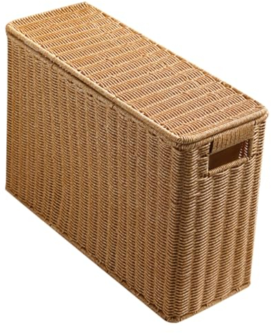 IMIKEYA Narrow and Tall Storage Box with Lid Toilet Paper Baskets Storage Basket with Handle Decorative Hamper Newspaper Rack Garbage Can Weaving Storage Container Manual Woven Box Plastic