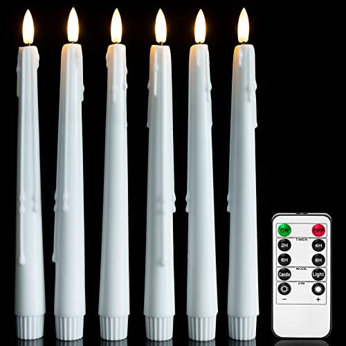 WinsTime Led Stabkerzen mit Fernbedienung, batteriebetriebene LED Kerzen Flackernde Flamme, 3D-Dochtlicht, echtes Wachs Weiß 2 x 25 cm 6 Stück, für Weihnachten, Heimdekoration