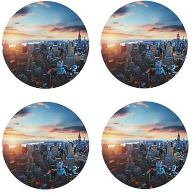 Lot de 4 dessous de verre pour protection de table, sous-verre en cuir avec horizon de New York pour types de tasses, dessous de verre absorbants pour table basse, décoration d'intérieur, tapis de