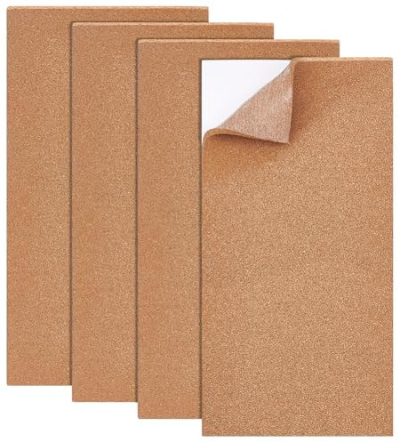 BENECREAT 4 Stück Bulletin-Blätter Für Korkfliesen, 20x40x0.6cm Selbstklebende Korkplatte, Rechteckiges Untersetzerbrett Zur Wanddekoration, Büro, Schule, Pinnwand-Dekoration