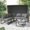 Dolamaní Lounge Möbel Outdoor Set für 4-6 Personen, Gartensofa mit Dach, Metall Gartenlounge Set Wetterfest mit 1 3 sitzer-Sofa, 2 Stühle und 1 Tisch (Grau)