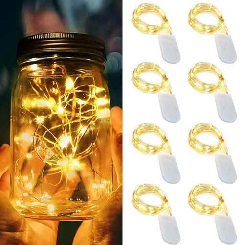 LED String Lights Battery Powered, 8pcs 1M 10 LED Fairy Lights Copper Wire Light Small LED Lights for Home Garden Holiday Party Wedding Christmas Halloween Concerts Bars Decoration (8PCS/Warm White)