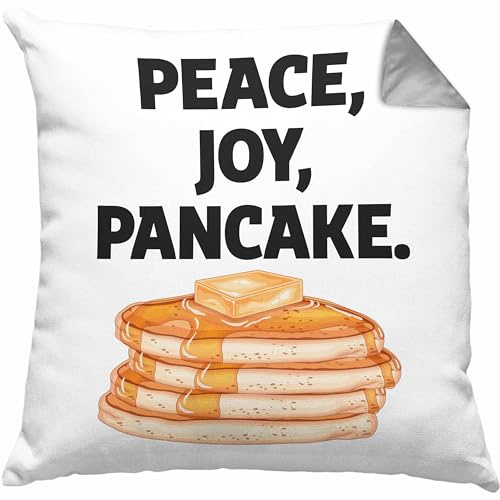 Trendation Peace Joy Pancake Kissen mit Füllung 40x40 Geschenk Pfannkuchen Eierkuchen Liebhaber (Grau)
