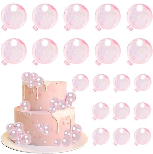 Blumomon 20Pcs Round Ball Cake Toppers Pink Ballon Cupcake Topper DIY Dessert Cake Decoration Birthday Party Wedding Supplies Baby Shower Cake Decoration