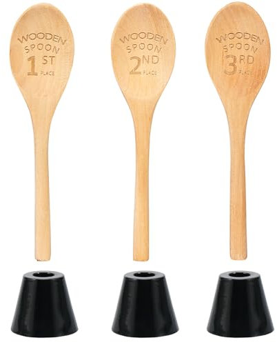 Set di 3 trofei in Legno con Base 1°, 2° e 3° Posto, Cucchiaio Premio Cucchiaio Staccabile, Premio Divertente Peperoncino Cook off Premio Trofeo di Cucina Personalizzato per Bake off Chili