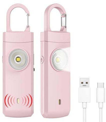Ancile® Alarme de Poche, Alarme personnelle Rechargeable de sécurité d'urgence 130 décibels + lumières SOS , Chargement USB Type C, Sirène Porte-clés pour Enfants, Femmes et Personnes âgée
