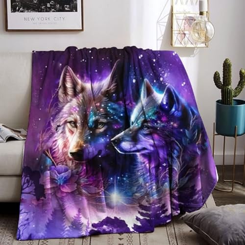 KAIDAARTLH Wolfmotiv Kuscheldecke für Kinder, Süße Tiermotiv Weich Bequem Kunstfell Decke, Kuscheldecken für Couch Bett (150x200cm, Wolf-2)