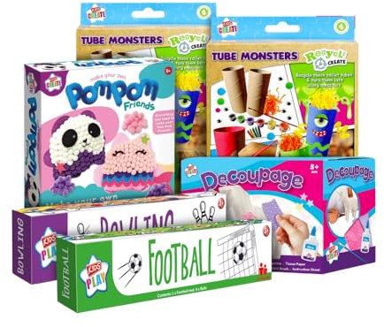 6-Piece Kids Toys & Activities Bundle for Creative, Active Play | Includes Football & Bowling Mat Games, Craft Kits