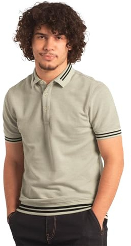 Enorsia Mens Retro-Inspired Pique Polo Shirt with Rib Detailing with Regular Fit, Short Sleeve, Front Button Fastening, Polo Collar | Casual and Smart wear (Cream, M)