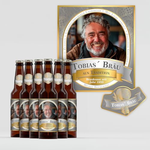 Yabaduu Etiquetas autoadhesivas personalizadas para botellas de cerveza, etiquetas de botellas de cerveza, regalo para cumpleaños, bodas, fiestas, impermeables Y077 (6 unidades, 04 Pils plateado)