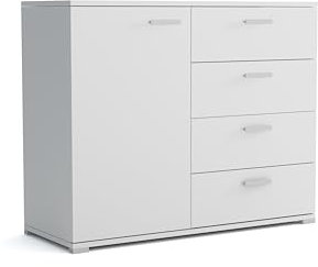 Brent - Kommode mit 4 Schubladen und 1 Turen 100 cm Breit Brixton, Sideboard für Wohnzimmer oder Schlafzimmer, Komodenschrank, Kommode Weiß