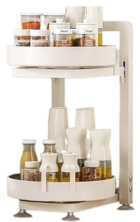 Gewürzregal Drehbar Organizer Kühlschrank Gewürzständer: 360° Drehteller Organizer 2 Etagen Drehbares Küchenregal Höhen Verstellbares Küche Rotierendes Gewürzregal Badezimmer (Weiß, 2 Tier)