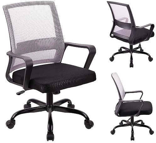T-THREE.Adjustable office chair, ergonomic mesh swivel seat, with lumbar support, height adjustment, 360° rotation, and tilt function, mesh backrest for home office(Gray)