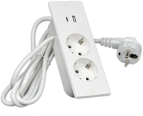 Sefitopher Regleta múltiple de 2 enchufes, 1 Tipo C, Enchufes Multiple con Cable de 1.5M, Conector USB múltiple para Oficina, casa, Viajes, Color Blanco
