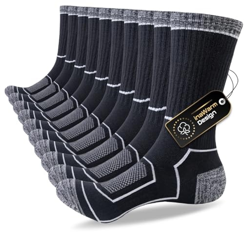 inaWarm Men's Cotton Hiking Socks, 5 Pairs, Cushioned and Breathable