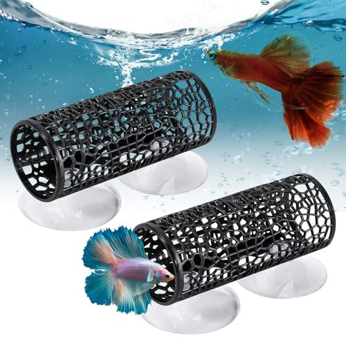 2 Pièces Tunnels pour Poisson Betta, Cachette Ajourée pour Aquarium avec Ventouses Transparentes, Matériau PP sans Danger, Longueur 10cm pour Petits Poissons, Tétras, Poissons D'ornement