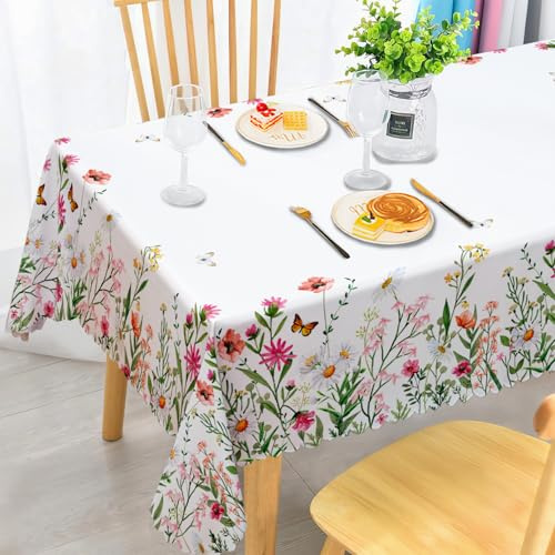 iEvery Tischdecke Abwaschbar, Floral Gartentischdecke Rechteckig Wetterfest Table Cloth Polyester Tischdecke Waterproof für Outdoor Gartentisch Küche Esstisch Garten 110x140 cm