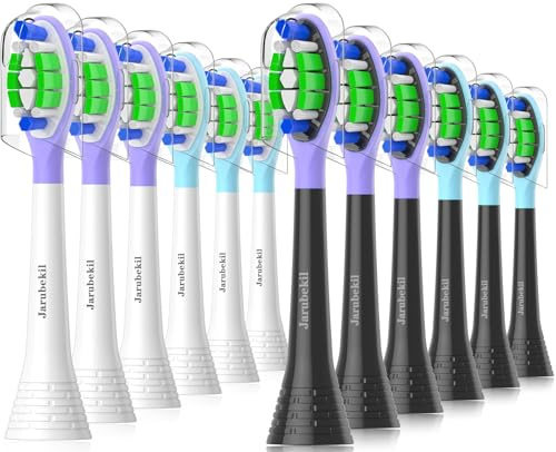 Jarubekil Ersatzbürsten Kompatibel mit Philips Sonicare, 12 Stück | 6 Schwarz & 6 Weiß，Medium Bürstenköpfe Aufsteckbürsten für 5500 5300 9000 3100 4100 6100 7100
