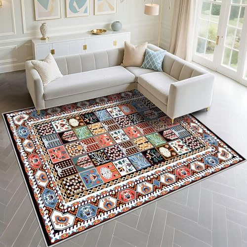 DJHWWD Teppich Zum Zuschneiden Schmutzabweisend 80x120cm, blau Fussmatte Innen Farbige ethnische Stil Druck Design für Wohnzimmer Korridor