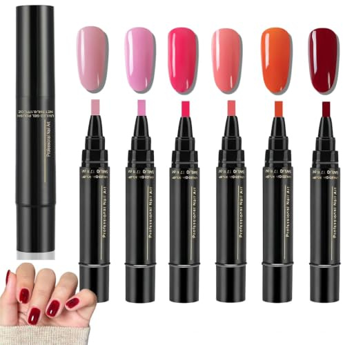 6PCS Polish Nail Polish Pens, Nail Polish Pens, Nail Varnish Pens, 3 In 1 Gel Nails Polish Pen Set,UV Lamp Required, Gel Nails Polish Crafts Pen, DIY Nail Pens for Girls and Ladies