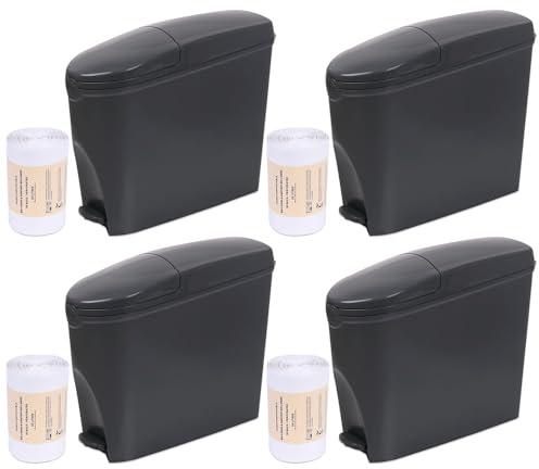 Pro Washroom Sanitary Bin 20L & 200 Bin Liners - Slimline Washrooms Toilets Hygienic Disposal Pedal Container Bins for Female Ladies and Baby Hygiene Products - 20 litres Grey (4 Pack)