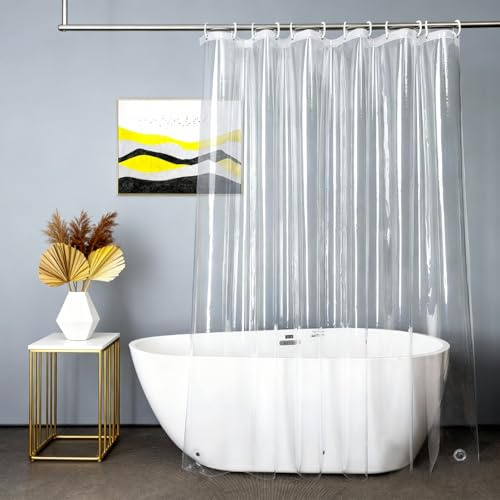 GZRXIOUS Cortina de Ducha Transparente, 180x180cm Cortinas de Ducha Impermeables, Shower Curtains, Cortina de Baño Antimoho con Imanes y 12 Anillas, Cortina Clara para Bañera y Ducha