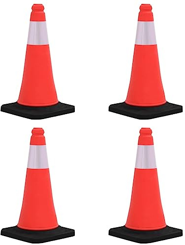 Mokuyary Cônes de signalisation réfléchissants à base lourde 4 pièce 50 cm Plot de Chantier, Cône de Sécurité pour Délimitation, Stationnement d’Urgence, Route Parking, Pratique de Conduite