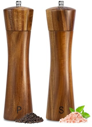 Salz und Pfeffermühle Holz Set 20,3 cm Manuelle Pfeffer und Salzmühle 2er Set aus Akazienholz Gewürzmühlen mit Keramikmahlwerk in Geschenkbox