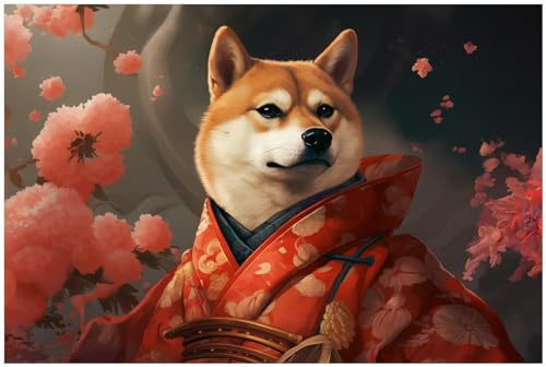 Wallario Küchenrückwand selbstklebend 90 x 60 cm, Motiv: Samurai Shiba | Spritzschutz abwischbar & pflegeleicht