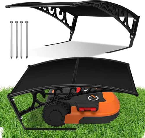 Fogmiea Mähroboter Garage Carport für Rasenmäher und Rasenroboter, 105×85×45 cm, witterungsbeständige Rasenroboter Garage für den Garten, UV-Schutz, Mährobotergarage mit Metallfüßen, Schwarz