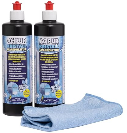 AQUA CLEAN PUR Kristall Glaspolitur 2x500 ml mit Abperleffekt | Reinigt und versiegelt Glasoberflächen, reduziert Neuverschmutzung und sorgt für einen sichtbaren Abperleffekt