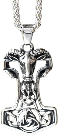 necklace for men，Celtic Viking Charms Pendant for Men Cool Thors Hammer with Goat Head Halloween Necklace Skeleton Collections Punk Jewelry