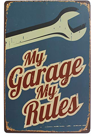 Hioni My Garage My Rules Metall-Blechschild, Vintage-Schild, Wanddekoration