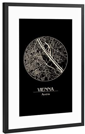 artboxONE Poster mit Rahmen Schwarz (Metallic) 45x30 cm Retro Map Vienna Austria von David Springmeyer