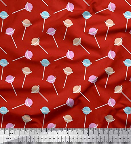 Soimoi Rojo Crepe de rayon Tela Pirulo­ ninos Tela Artesanal Impresa por Metro 46 Pulgadas de Ancho