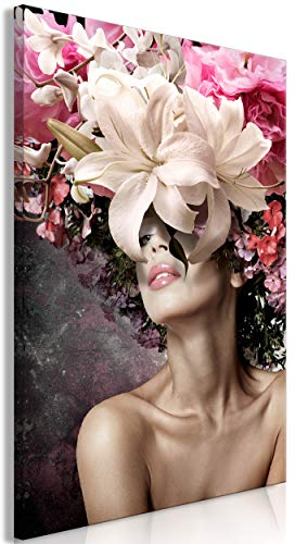 decomonkey Bilder Blumen 40x60 cm 1 Teilig Leinwandbilder Bild auf Leinwand Vlies Wandbild Kunstdruck Wanddeko Wand Wohnzimmer Wanddekoration Deko Lilie Natur Frau