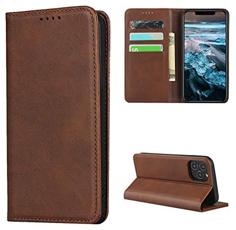 Copmob Case for iPhone 12/12 Pro, Leather Flip Wallet Case [3 Slots] [Stand Function] [Magnetic Closure] Flip Cover Case for iPhone 12/12 Pro – Dark Brown