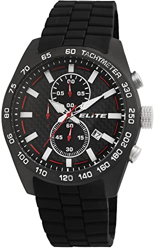 Excellanc Elite Herrenuhr Schwarz Analog Datum Chronograph Silikon Quarz 5 Bar Armbanduhr