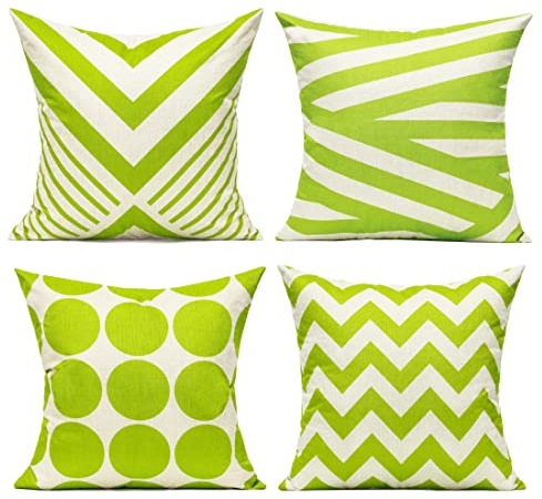All Smiles Set di 4 federe decorative per cuscini per esterni, motivo primaverile, per esterni, decorazione per la casa, quadrate, 40 x 40 cm, per divano, patio, divano, verde lime