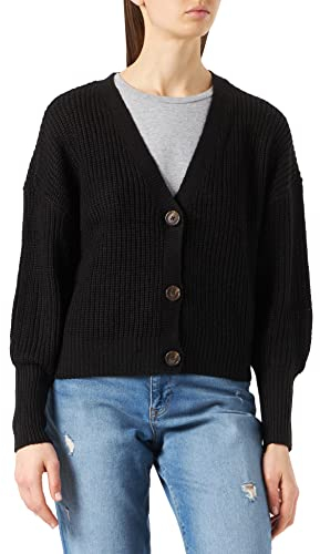 VERO MODA Damen Vmlea Ls V-Hals Manchet Cardigan Noos Strickjacke, Schwarz, L EU